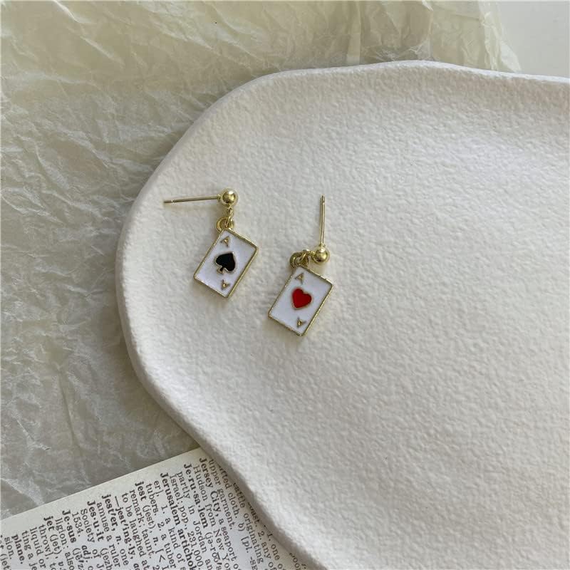 CSIYANJRY99 Queen of Hearts Earrings for Women Red Heart Poker Clock Drop Earrings Asymmetric Queen of Hearts Costume Women Accessories - Image 3